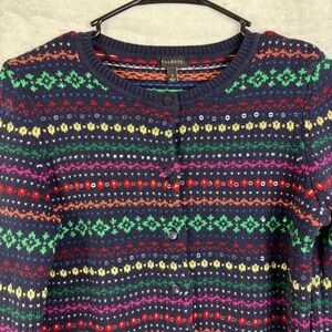 Talbots Fair Isle Cardigan Nordic Small Blue Sequin Sweater Cottagecore